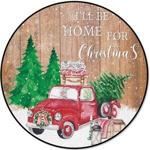 Area Rugs, I'll Be Home for Christmas Xmas Tree Truck Snow Old Wooden Plank 4 Ft